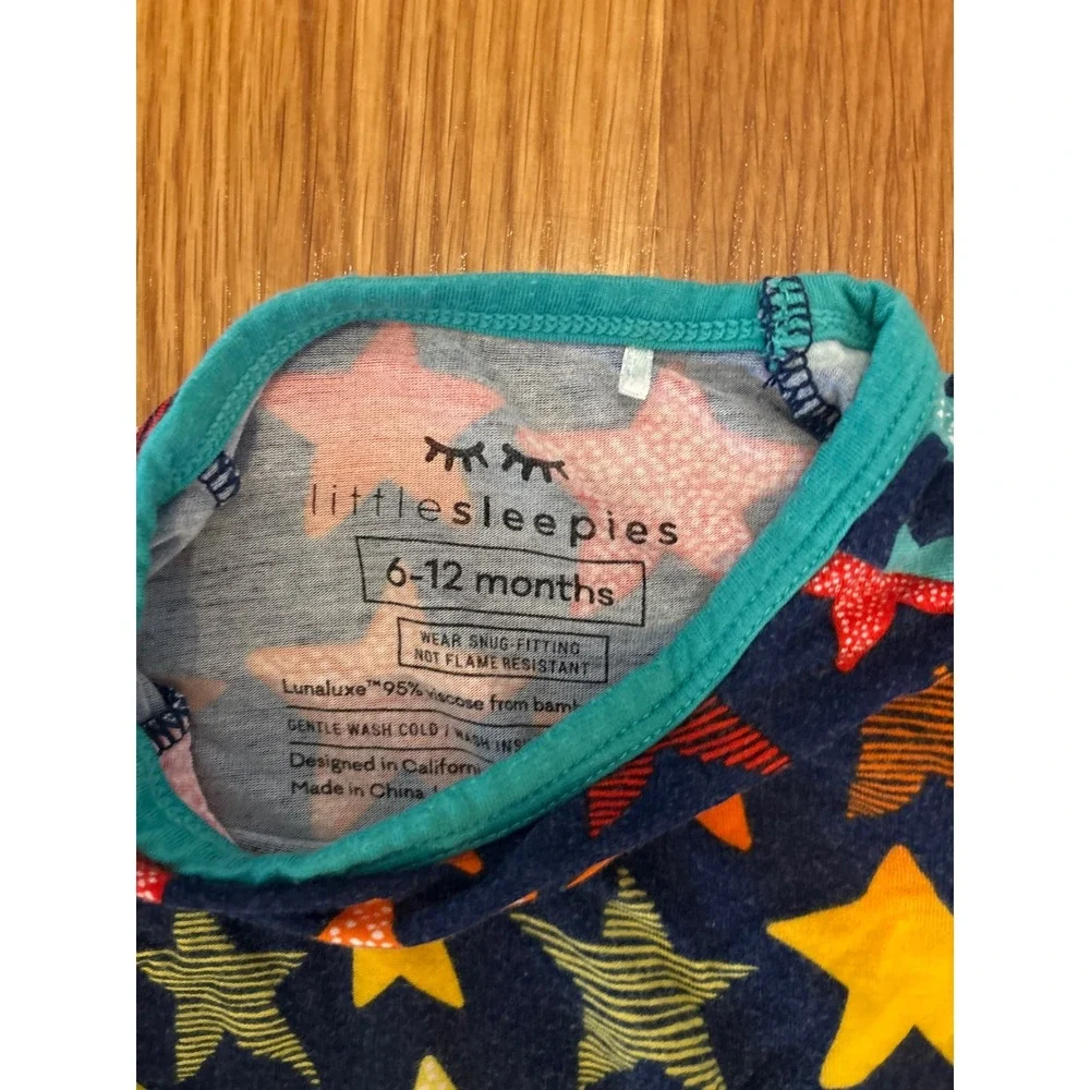 Little Sleepies Rainbow Stars Lunaluxe Bamboo Zippy Romper 6-12 Months Navy Teal